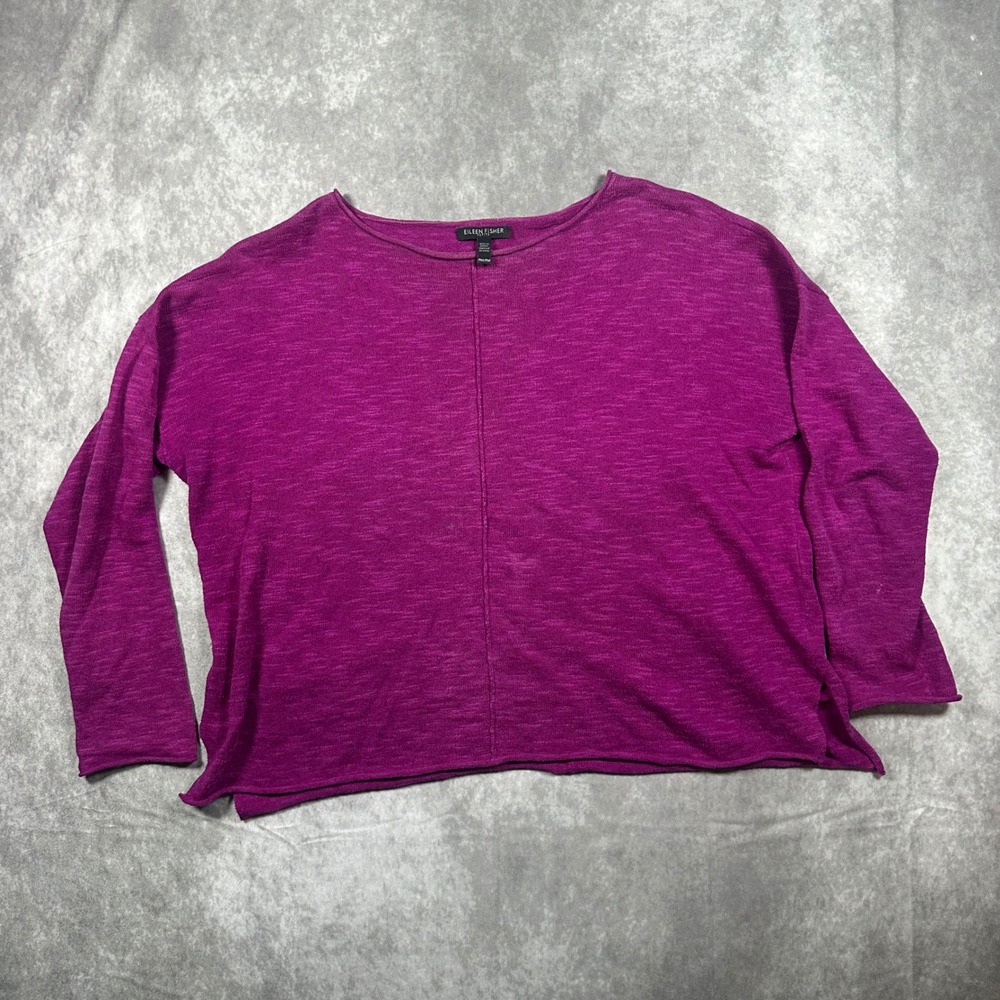 Eileen Fisher Petite Magenta Organic Linen Cotton Blend Sweater PM Purple Seam